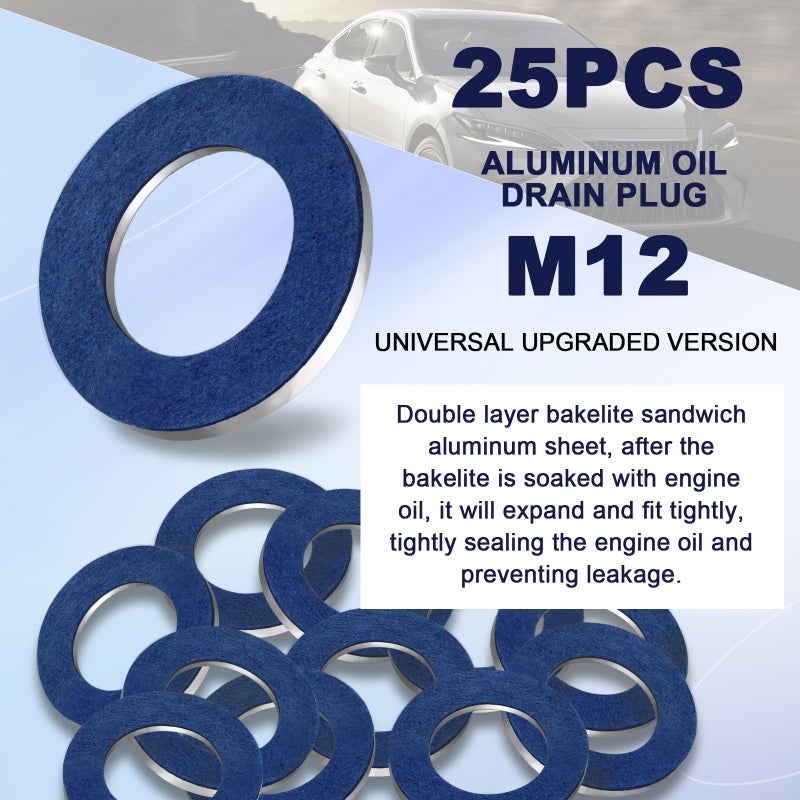 DCWecher 25-PCS 90430-12031 M12 Oil Drain Plug Gasket Washer Crush Seal - Premium Aluminum Crush Washer  Replaces OEM 90430-12031 for Toyota/Lexus/Scion Oil Pan Drain Plug Gasket - Image 2